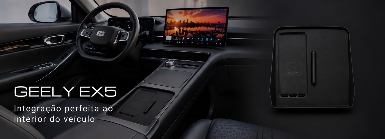 Lançamento Geely EX5 — carregador NAF TECH integrado ao veículo
